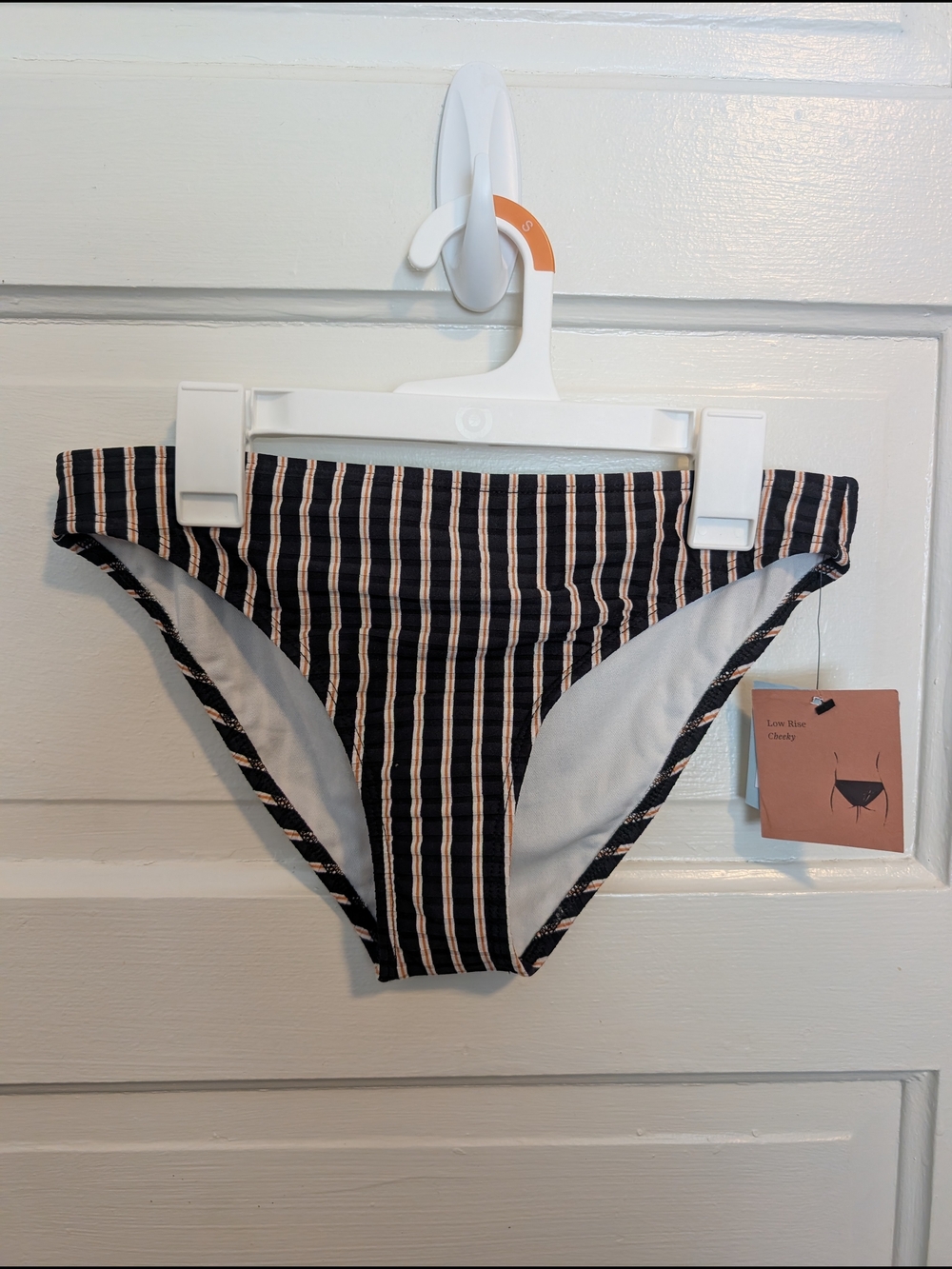 NWT Minimalist Black and Cream Striped Bikini Swim Bottom Shade & Shore